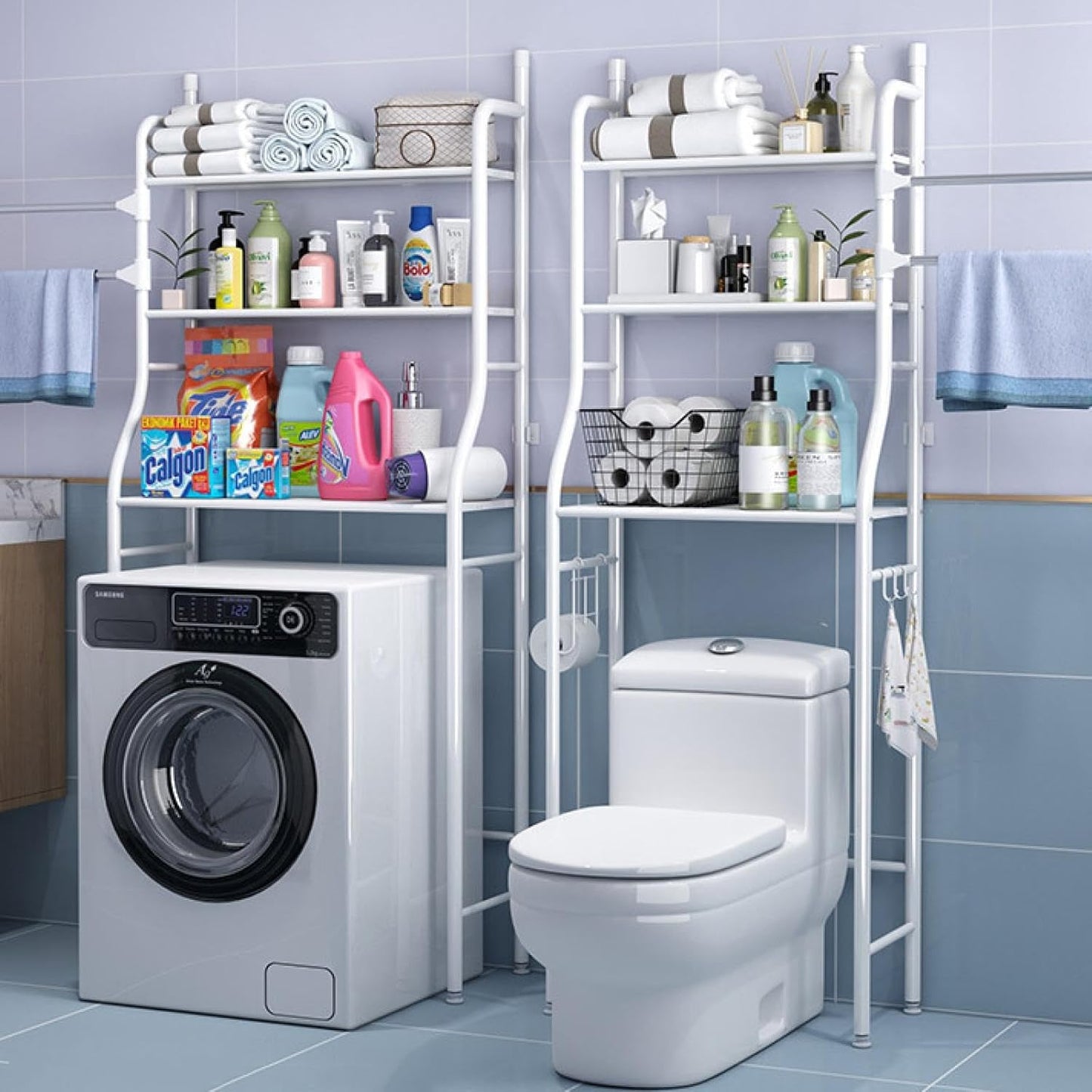 CARLA HOME 3-Tier Over The Toilet Storage Rack with Hooks & Paper Holder for Bathroom & Laundry Room V178-36143