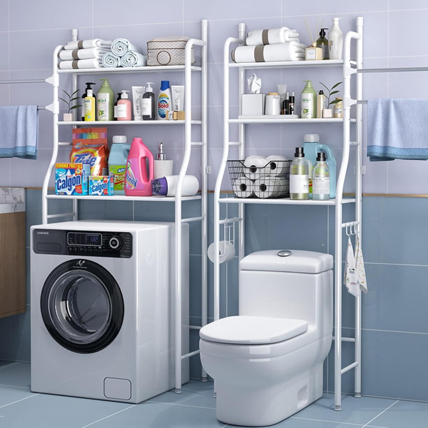 CARLA HOME 3-Tier Over The Toilet Storage Rack with Hooks & Paper Holder for Bathroom & Laundry Room V178-36143