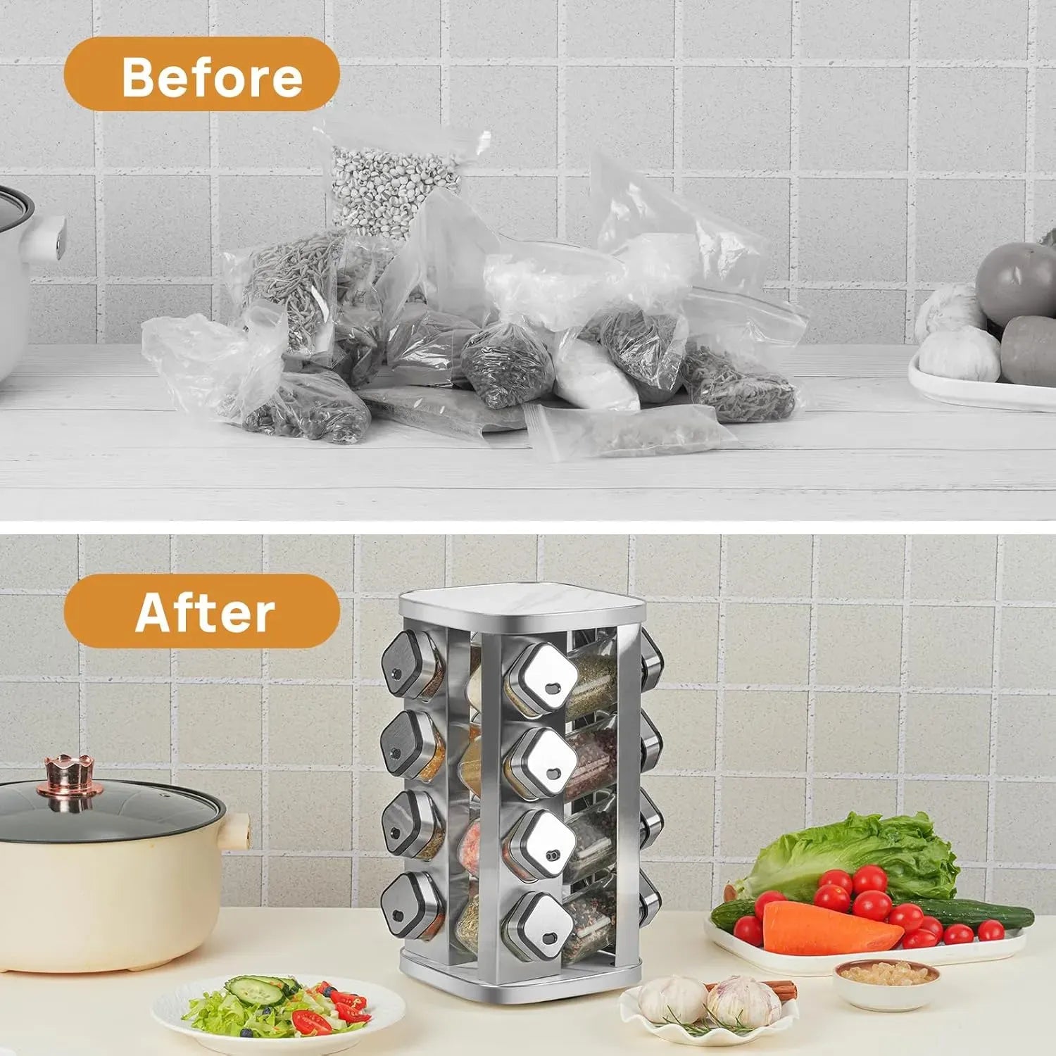 CARLA HOME Rotating Spice Rack Organizer with 12 Glass Jars for Kitchen Countertop V178-36146