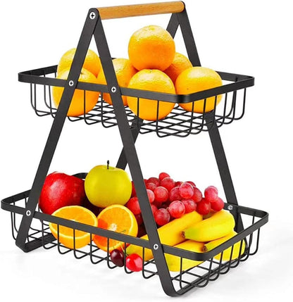 CARLA HOME 2-Tier Fruit Basket Stand for Kitchen Countertop for Fruits, Vegetables, Bread & Snacks with V178-36147