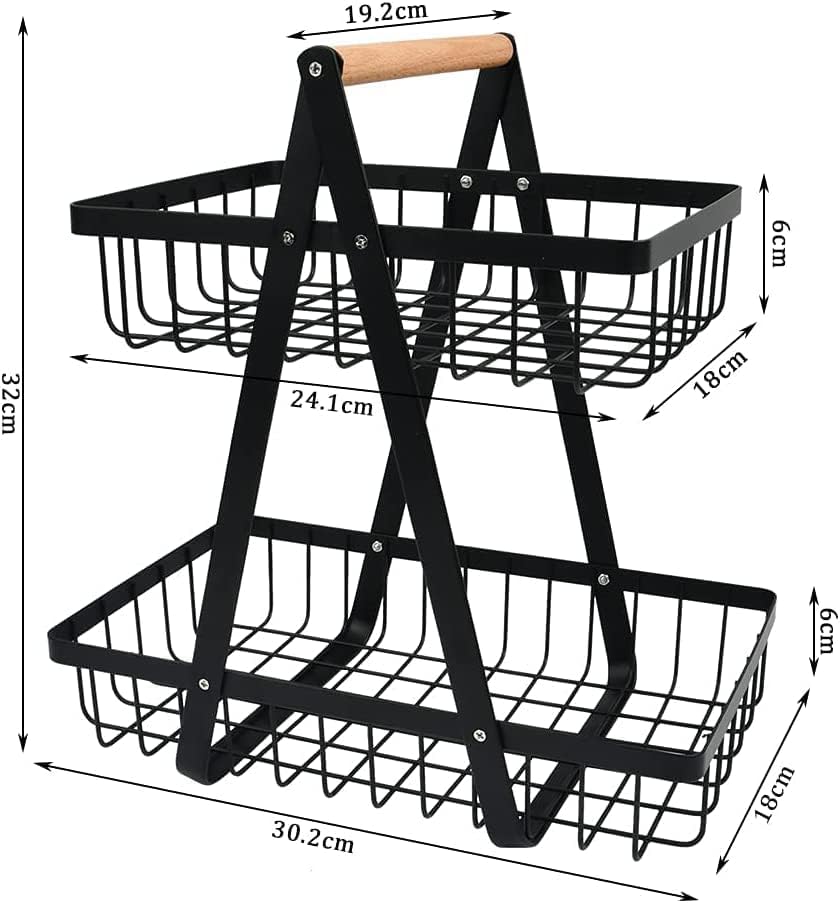 CARLA HOME 2-Tier Fruit Basket Stand for Kitchen Countertop for Fruits, Vegetables, Bread & Snacks with V178-36147