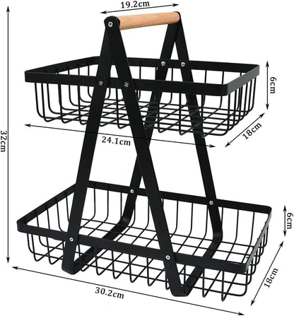 CARLA HOME 2-Tier Fruit Basket Stand for Kitchen Countertop for Fruits, Vegetables, Bread & Snacks with V178-36147