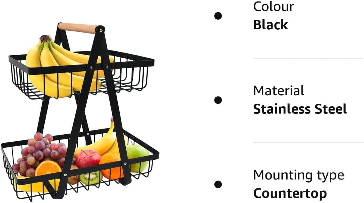 CARLA HOME 2-Tier Fruit Basket Stand for Kitchen Countertop for Fruits, Vegetables, Bread & Snacks with V178-36147