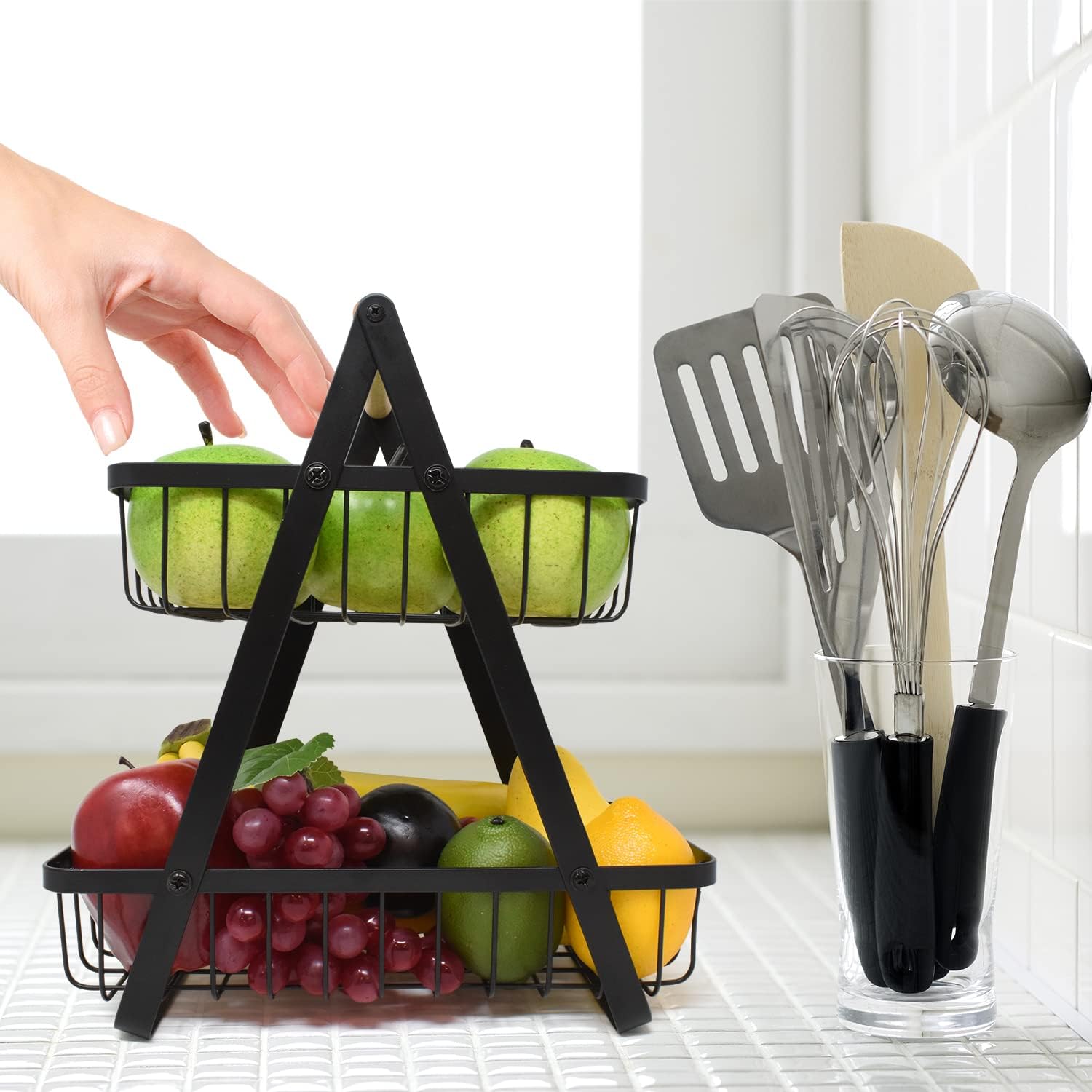 CARLA HOME 2-Tier Fruit Basket Stand for Kitchen Countertop for Fruits, Vegetables, Bread & Snacks with V178-36147
