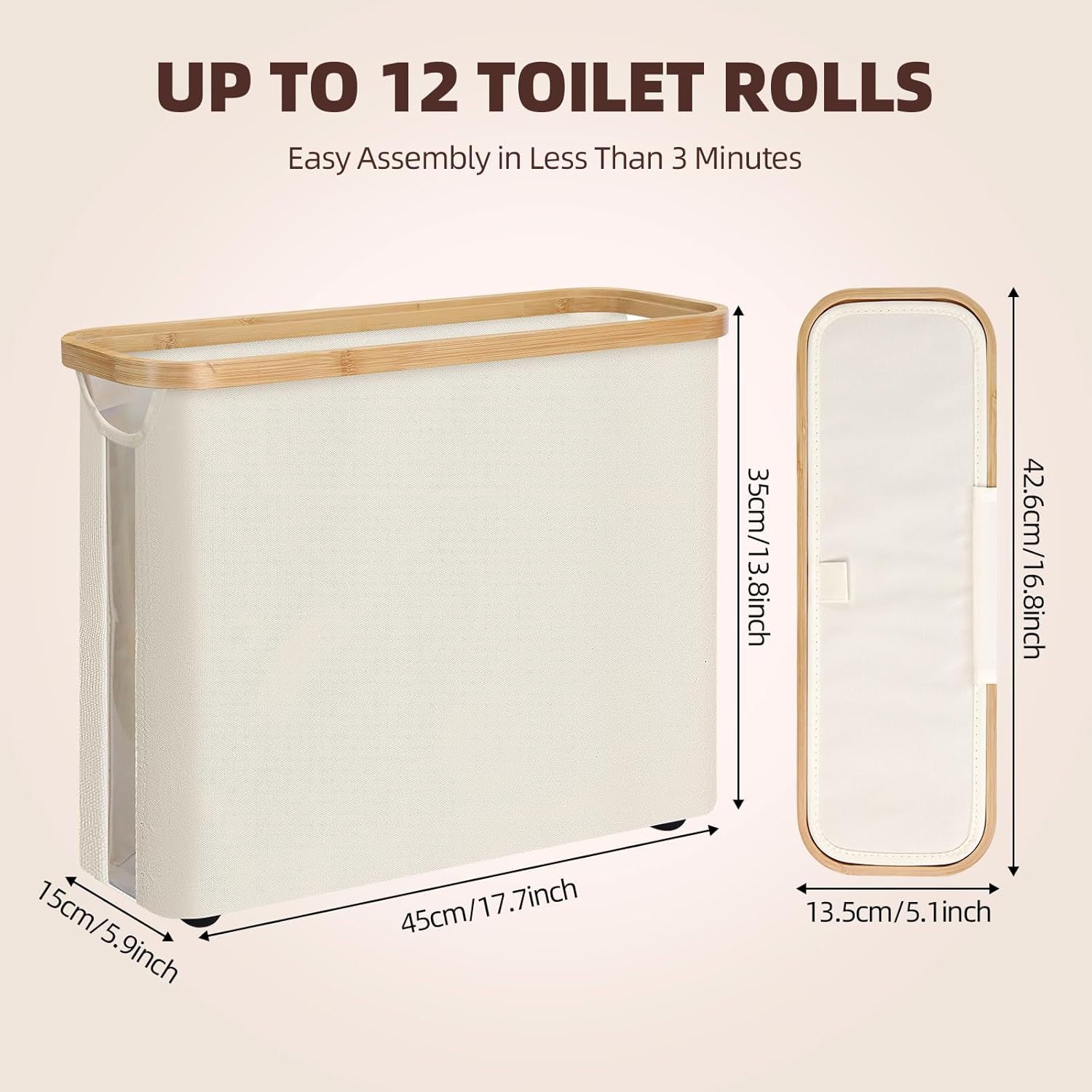 CARLA HOME Toilet Paper Storage Basket Holds Up to 12 Rolls with Bamboo Lid and Handle for RV Closet (White) V178-36150