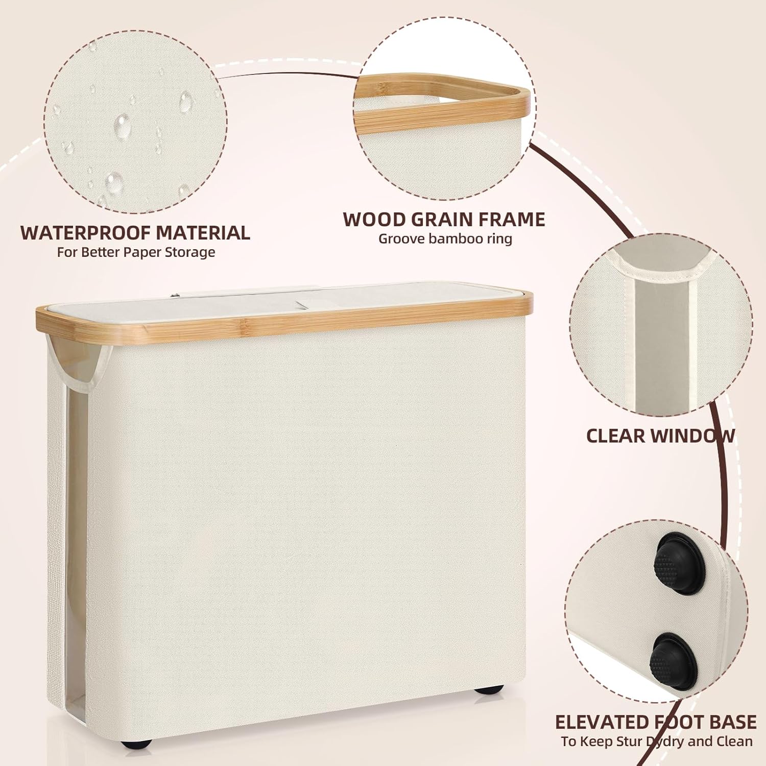 CARLA HOME Toilet Paper Storage Basket Holds Up to 12 Rolls with Bamboo Lid and Handle for RV Closet (White) V178-36150