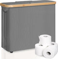 CARLA HOME Toilet Paper Storage Basket Holds Up to 12 Rolls with Bamboo Lid and Handle for RV Closet (Grey) V178-36152