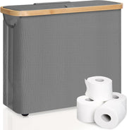 CARLA HOME Toilet Paper Storage Basket Holds Up to 12 Rolls with Bamboo Lid and Handle for RV Closet (Grey) V178-36152