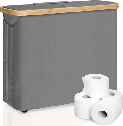 CARLA HOME Toilet Paper Storage Basket Holds Up to 12 Rolls with Bamboo Lid and Handle for RV Closet (Grey) V178-36152