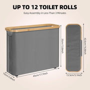 CARLA HOME Toilet Paper Storage Basket Holds Up to 12 Rolls with Bamboo Lid and Handle for RV Closet (Grey) V178-36152