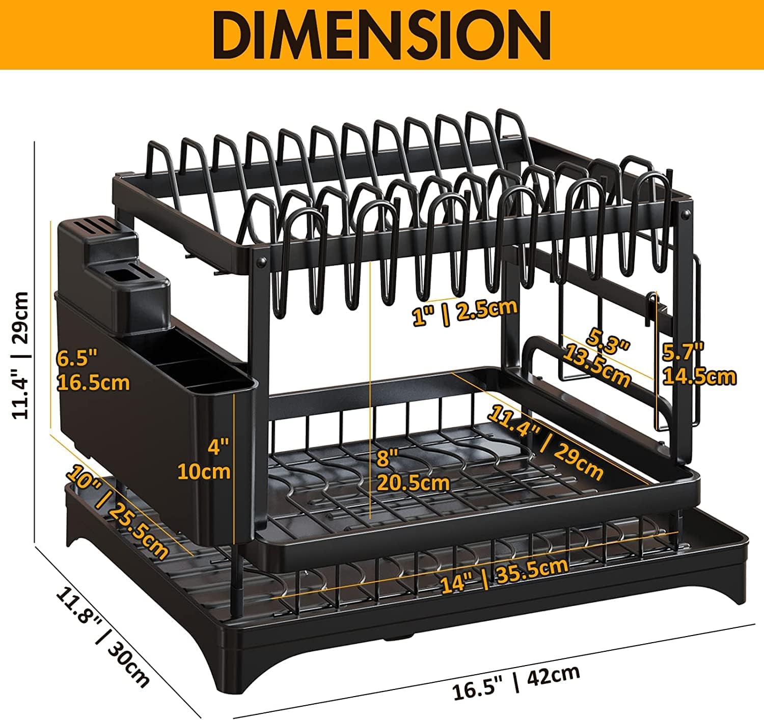 CARLA HOME 2-Tier Dish Drying Rack with Drainage Tray, Utensil Holder, Cup Hooks & Cutting Board Slot for V178-36159