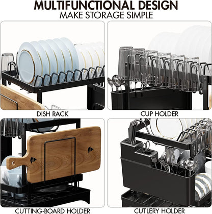 CARLA HOME 2-Tier Dish Drying Rack with Drainage Tray, Utensil Holder, Cup Hooks & Cutting Board Slot for V178-36159