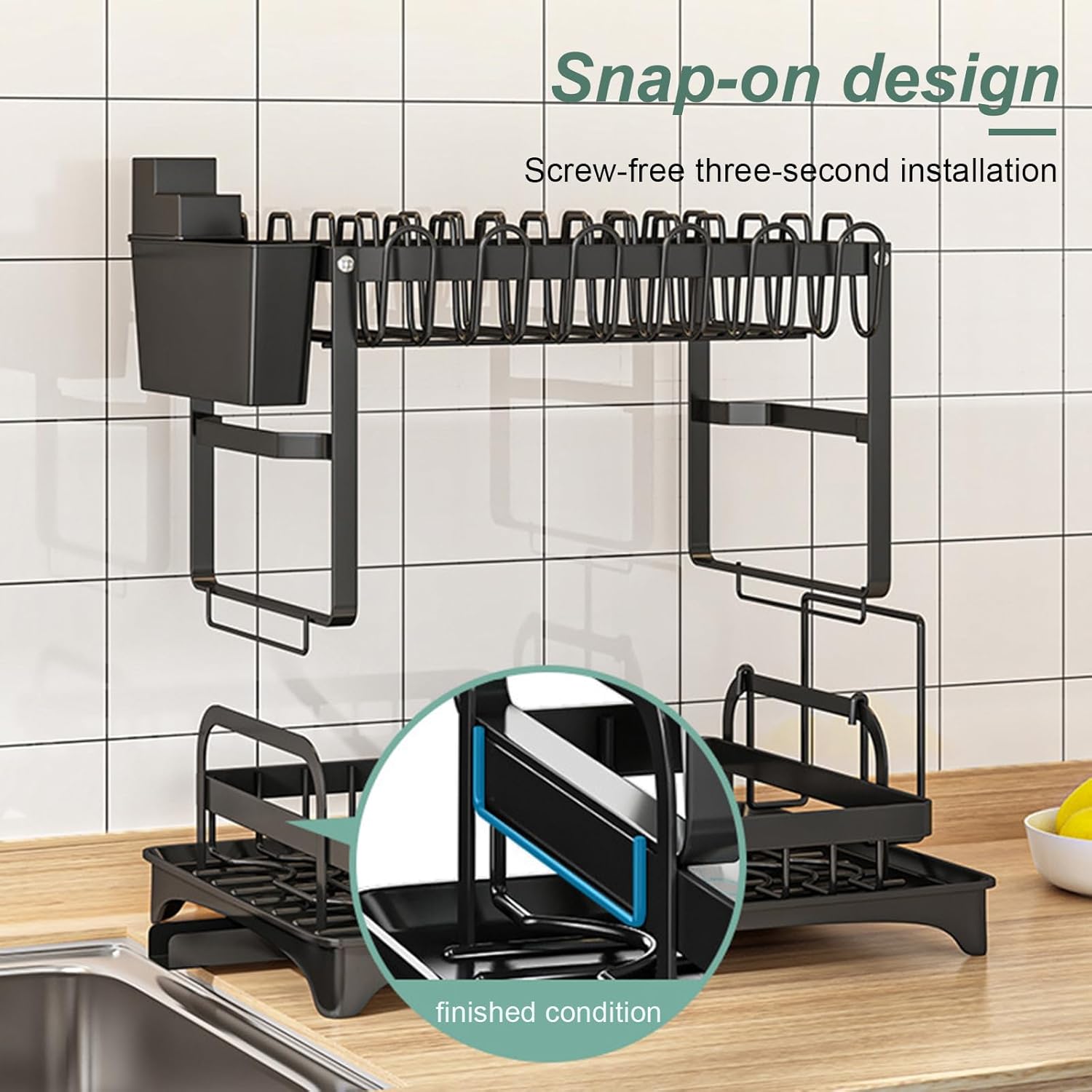 CARLA HOME 2-Tier Dish Drying Rack with Drainage Tray, Utensil Holder, Cup Hooks & Cutting Board Slot for V178-36159