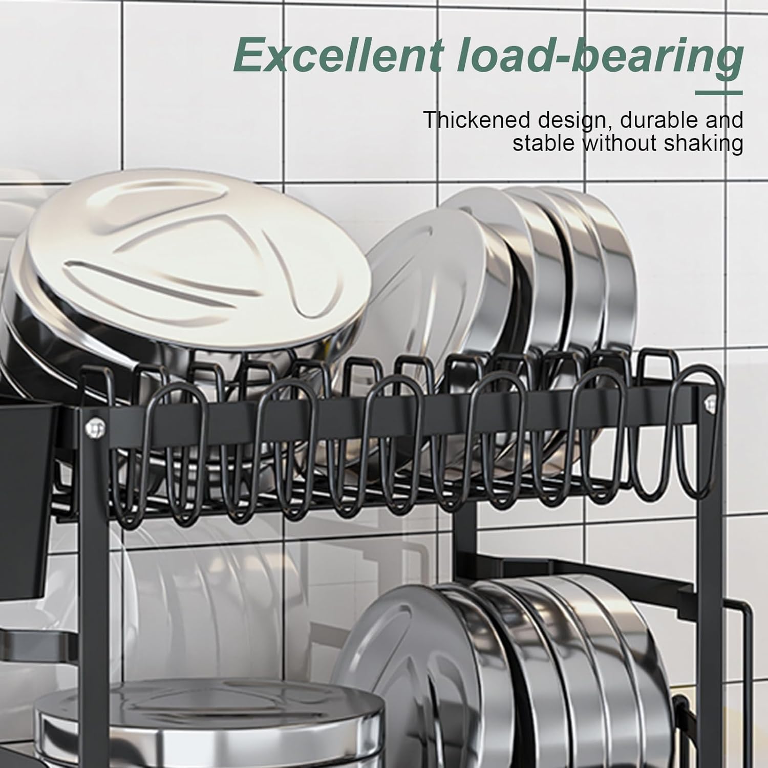 CARLA HOME 2-Tier Dish Drying Rack with Drainage Tray, Utensil Holder, Cup Hooks & Cutting Board Slot for V178-36159