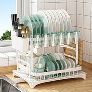 CARLA HOME 2-Tier Dish Drying Rack with Drainage Tray, Utensil Holder, Cup Hooks & Cutting Board Slot for V178-36160