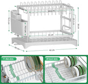CARLA HOME 2-Tier Dish Drying Rack with Drainage Tray, Utensil Holder, Cup Hooks & Cutting Board Slot for V178-36160