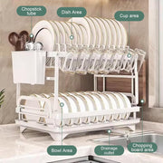 CARLA HOME 2-Tier Dish Drying Rack with Drainage Tray, Utensil Holder, Cup Hooks & Cutting Board Slot for V178-36160