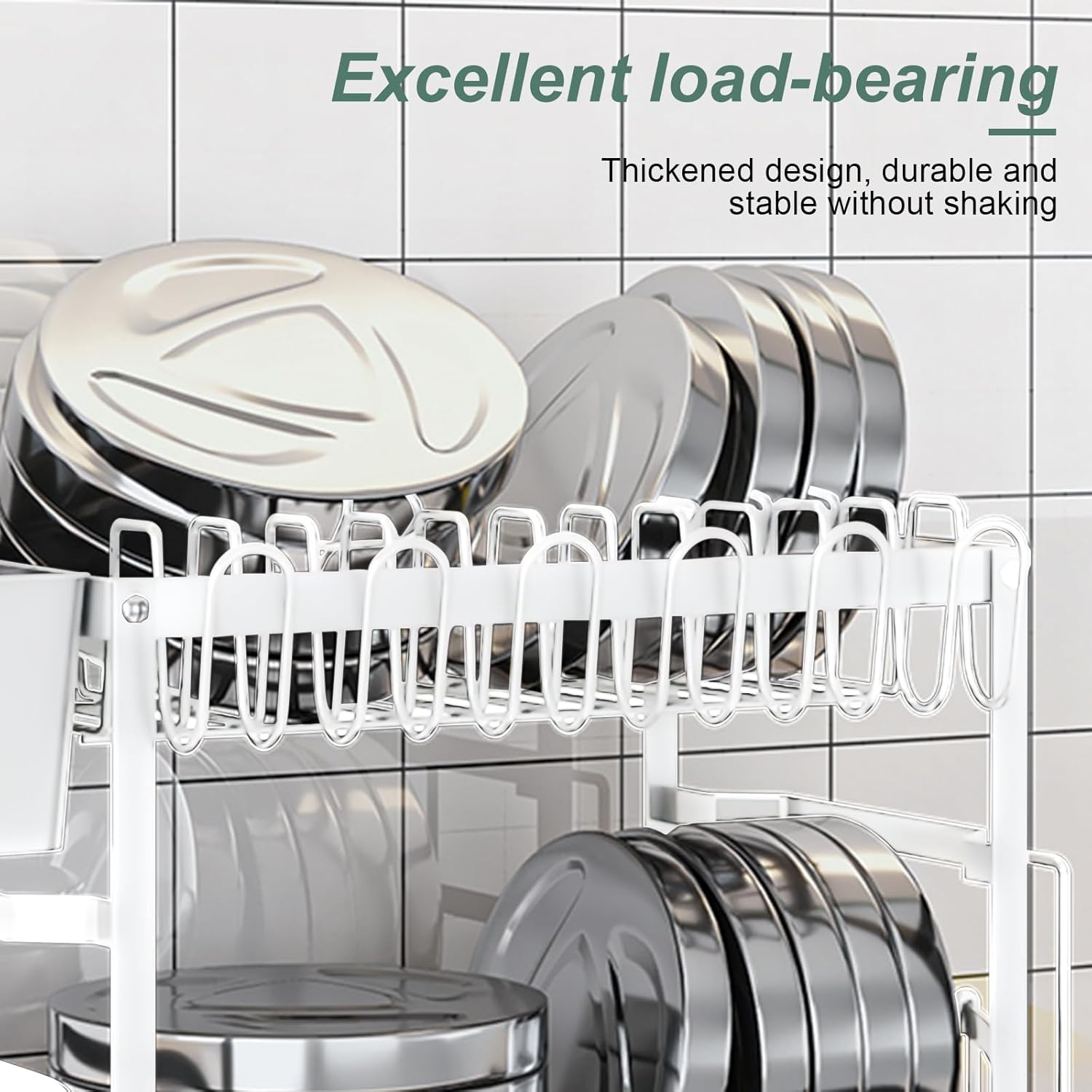 CARLA HOME 2-Tier Dish Drying Rack with Drainage Tray, Utensil Holder, Cup Hooks & Cutting Board Slot for V178-36160