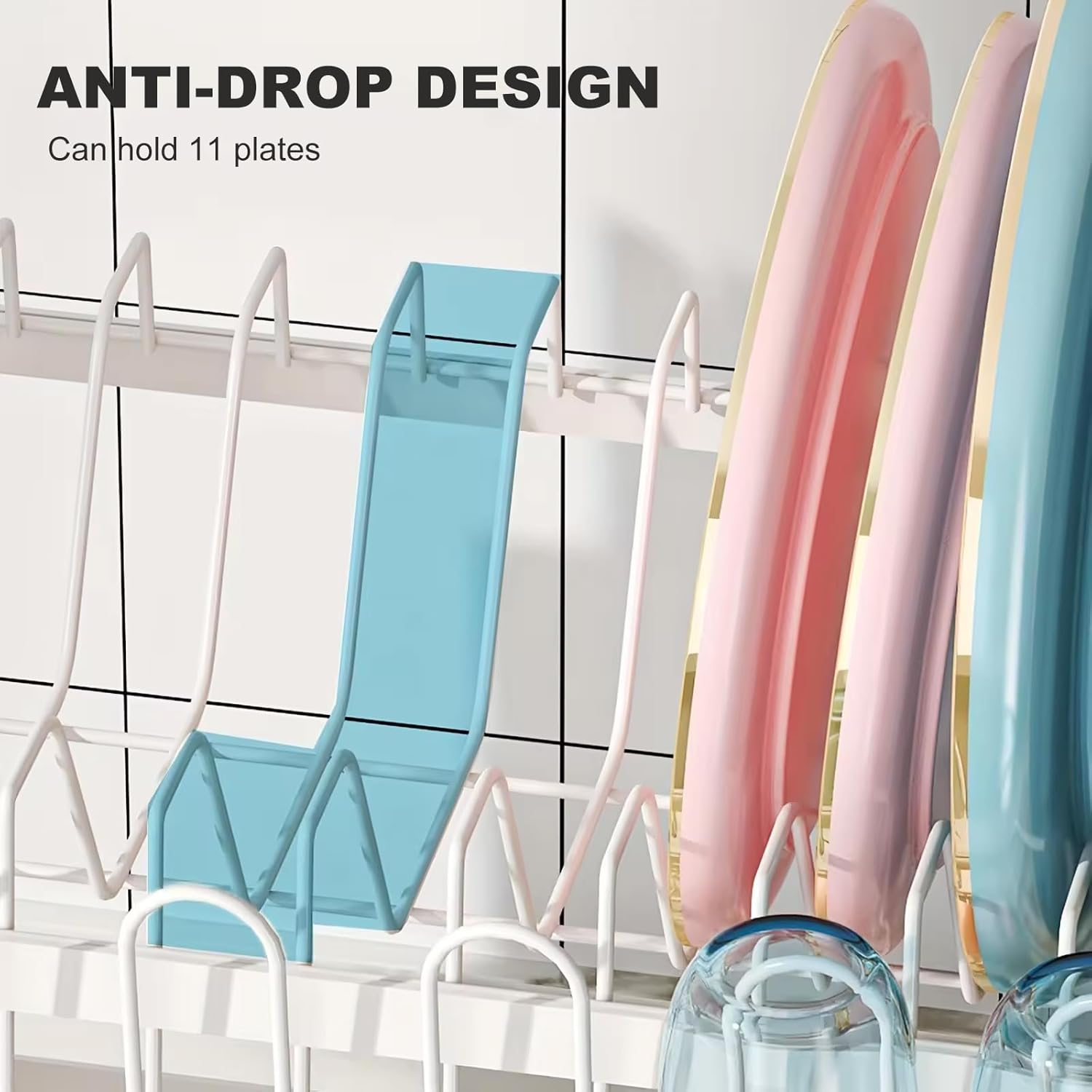 CARLA HOME 2-Tier Dish Drying Rack with Drainage Tray, Utensil Holder, Cup Hooks & Cutting Board Slot for V178-36160