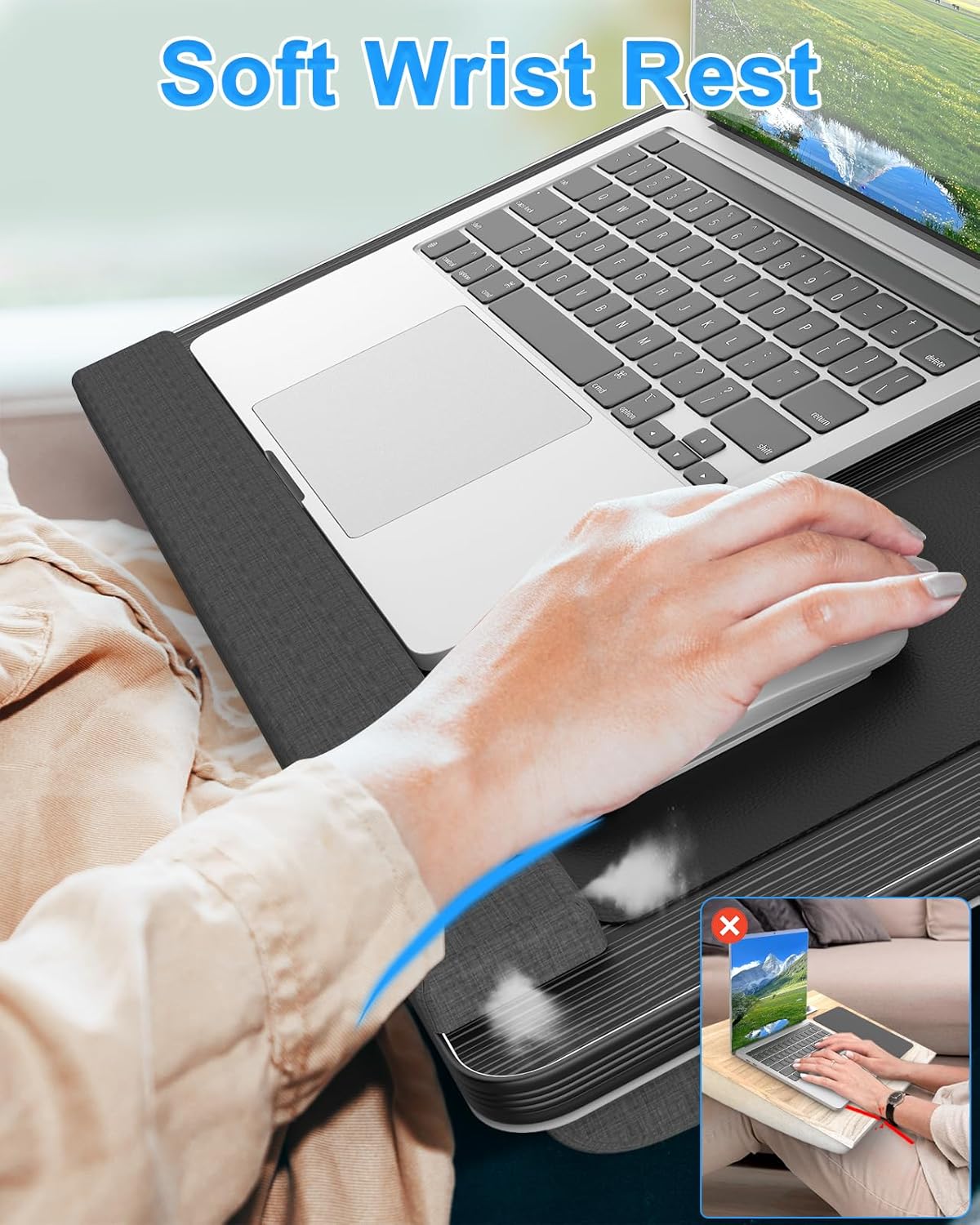 CARLA HOME Oversized Portable Lap Desk with Cushion,Mouse Pad, Tablet and Phone Holder which Fits Up to 17 V178-36161
