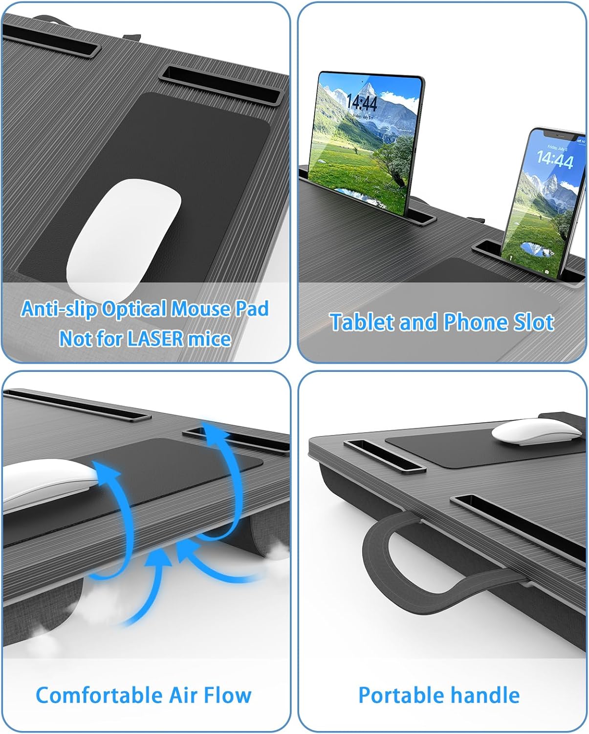 CARLA HOME Oversized Portable Lap Desk with Cushion,Mouse Pad, Tablet and Phone Holder which Fits Up to 17 V178-36161