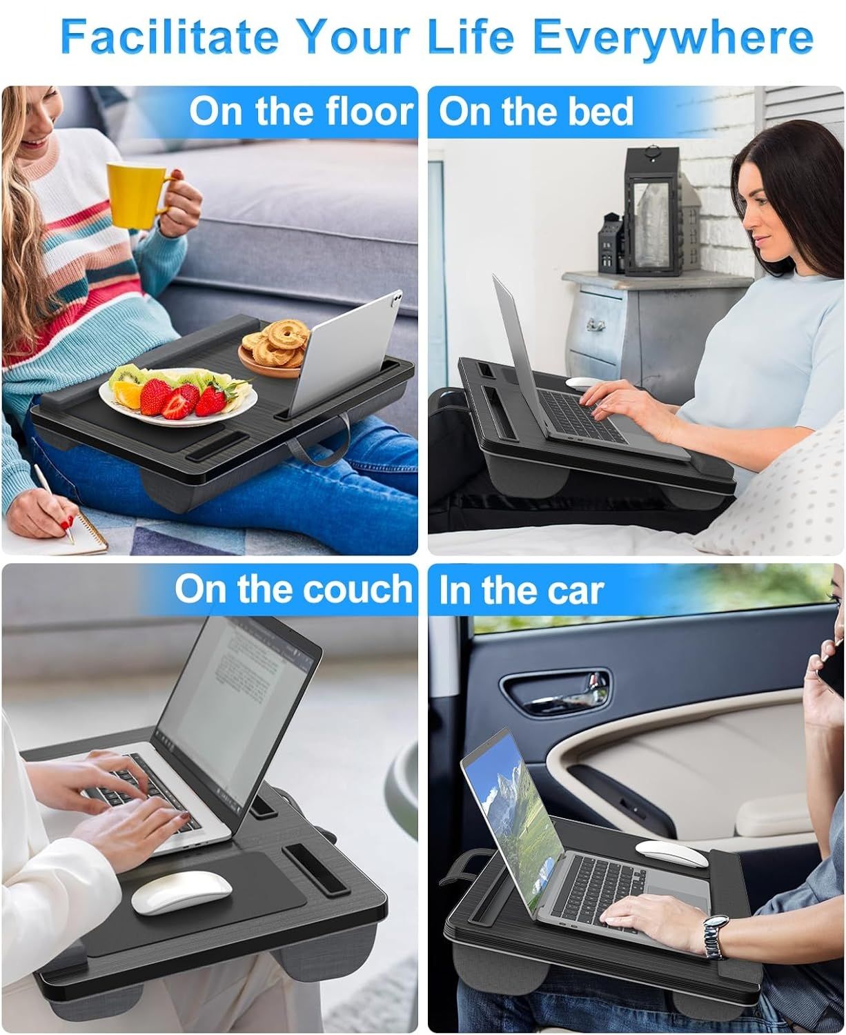 CARLA HOME Oversized Portable Lap Desk with Cushion,Mouse Pad, Tablet and Phone Holder which Fits Up to 17 V178-36161