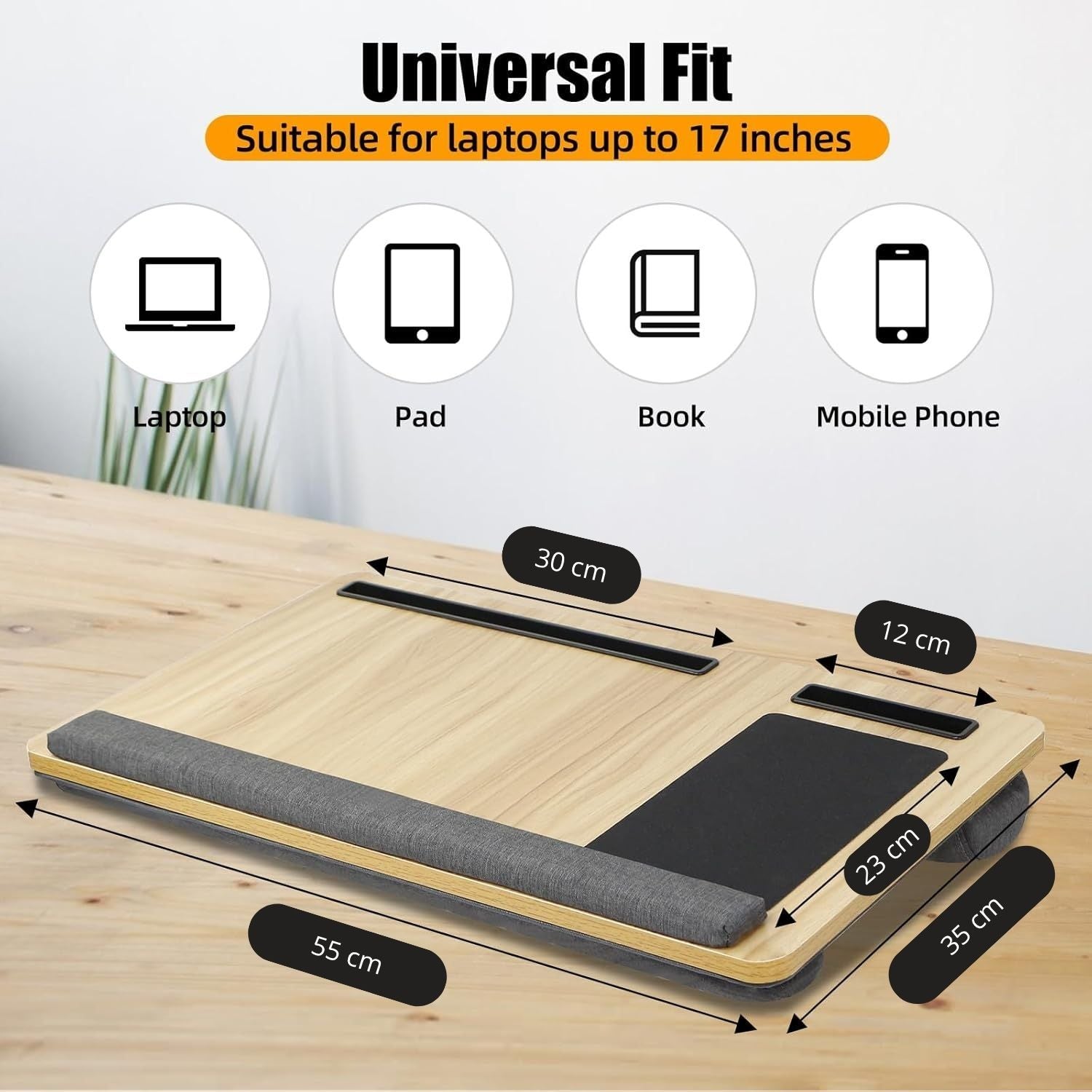 CARLA HOME Oversized Portable Lap Desk with Cushion,Mouse Pad, Tablet and Phone Holder which Fits Up to 17 V178-36162