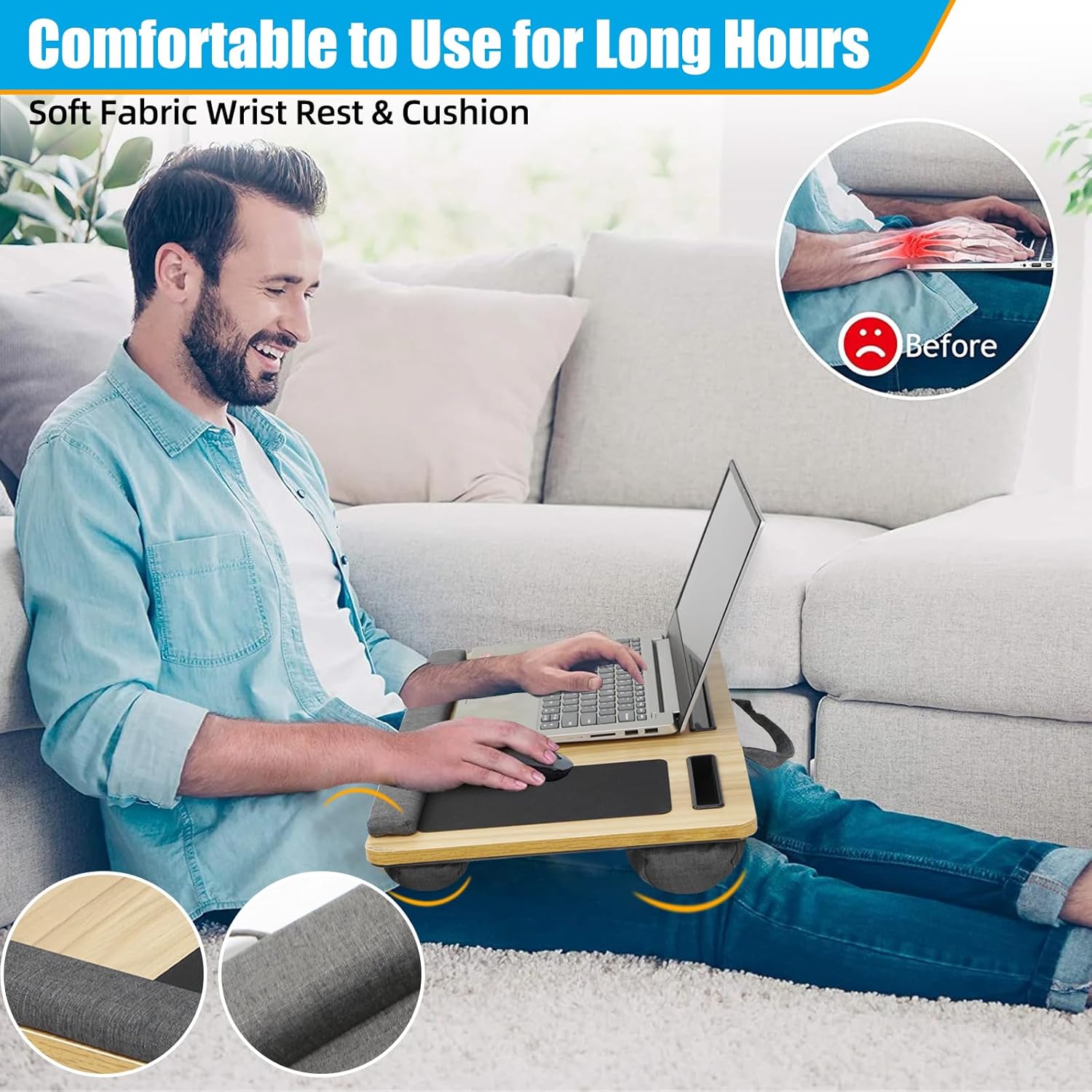 CARLA HOME Oversized Portable Lap Desk with Cushion,Mouse Pad, Tablet and Phone Holder which Fits Up to 17 V178-36162