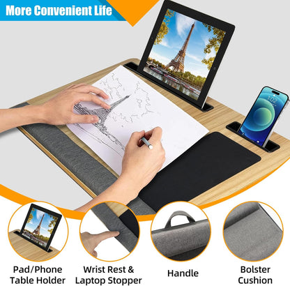 CARLA HOME Oversized Portable Lap Desk with Cushion,Mouse Pad, Tablet and Phone Holder which Fits Up to 17 V178-36162