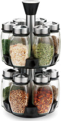 CARLA HOME Rotating Spice Rack Organizer with 16 Glass Jars for Kitchen Seasoning and Herb Storage V178-36163