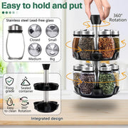 CARLA HOME Rotating Spice Rack Organizer with 16 Glass Jars for Kitchen Seasoning and Herb Storage V178-36163