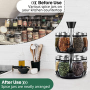CARLA HOME Rotating Spice Rack Organizer with 16 Glass Jars for Kitchen Seasoning and Herb Storage V178-36163