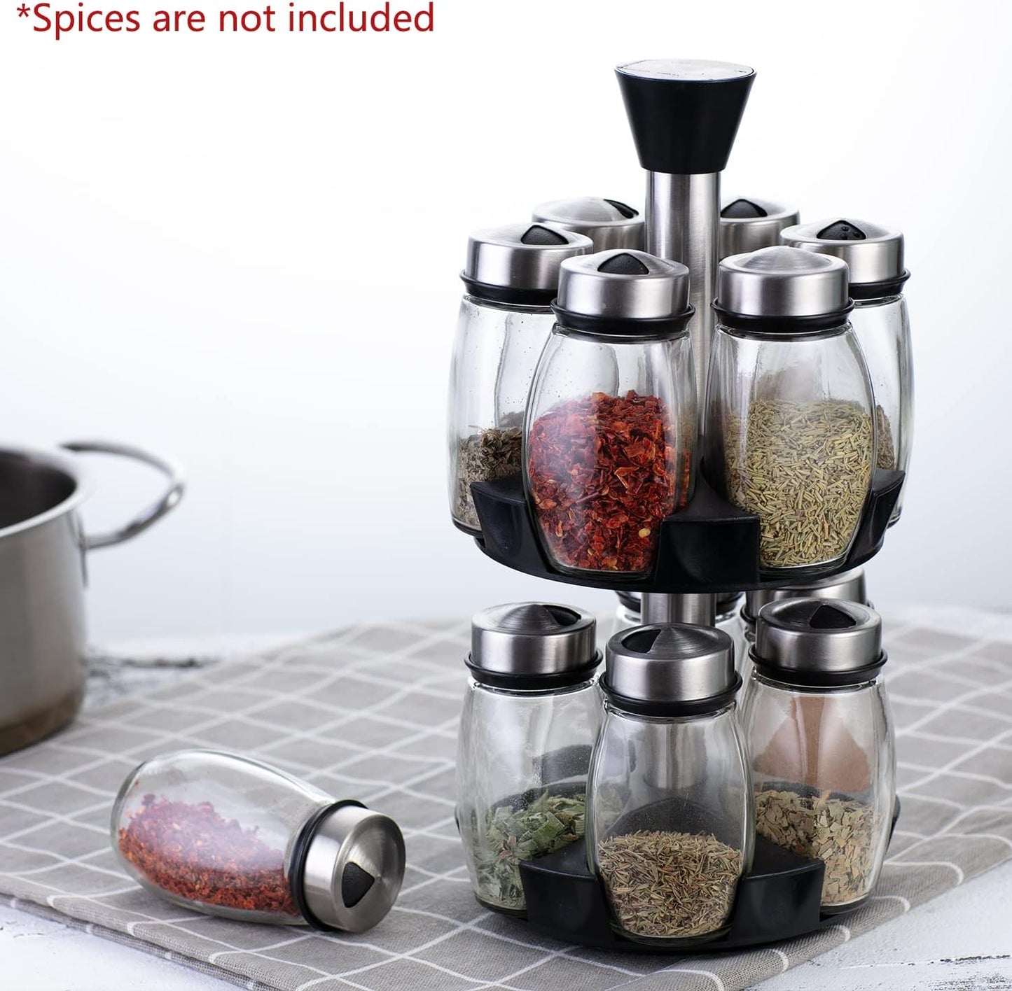 CARLA HOME Rotating Spice Rack Organizer with 16 Glass Jars for Kitchen Seasoning and Herb Storage V178-36163