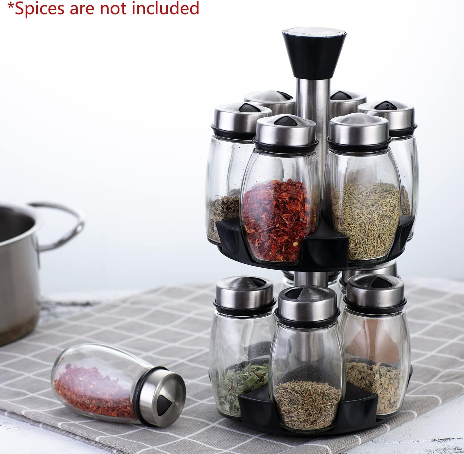 CARLA HOME Rotating Spice Rack Organizer with 16 Glass Jars for Kitchen Seasoning and Herb Storage V178-36163