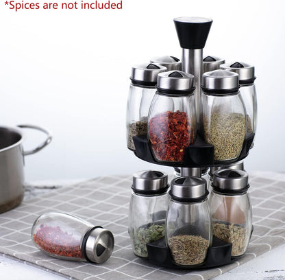 CARLA HOME Rotating Spice Rack Organizer with 16 Glass Jars for Kitchen Seasoning and Herb Storage V178-36163