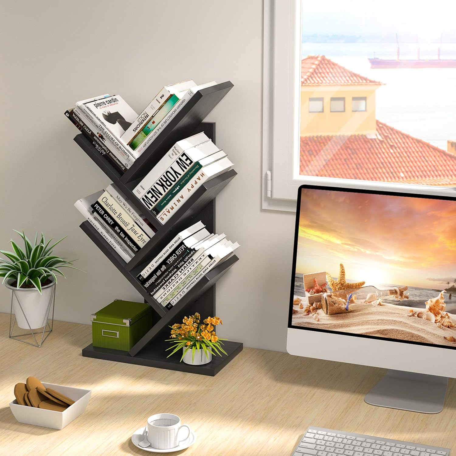 CARLA HOME 5-Tier Tree Bookshelf Storage Rack for Home Office or Bedroom (Black) V178-36164