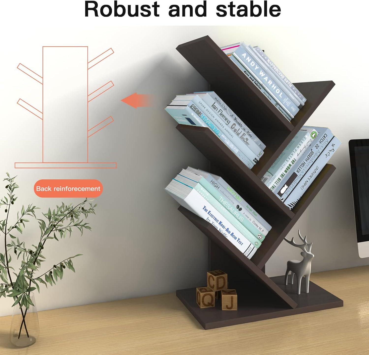 CARLA HOME 5-Tier Tree Bookshelf Storage Rack for Home Office or Bedroom (Black) V178-36164