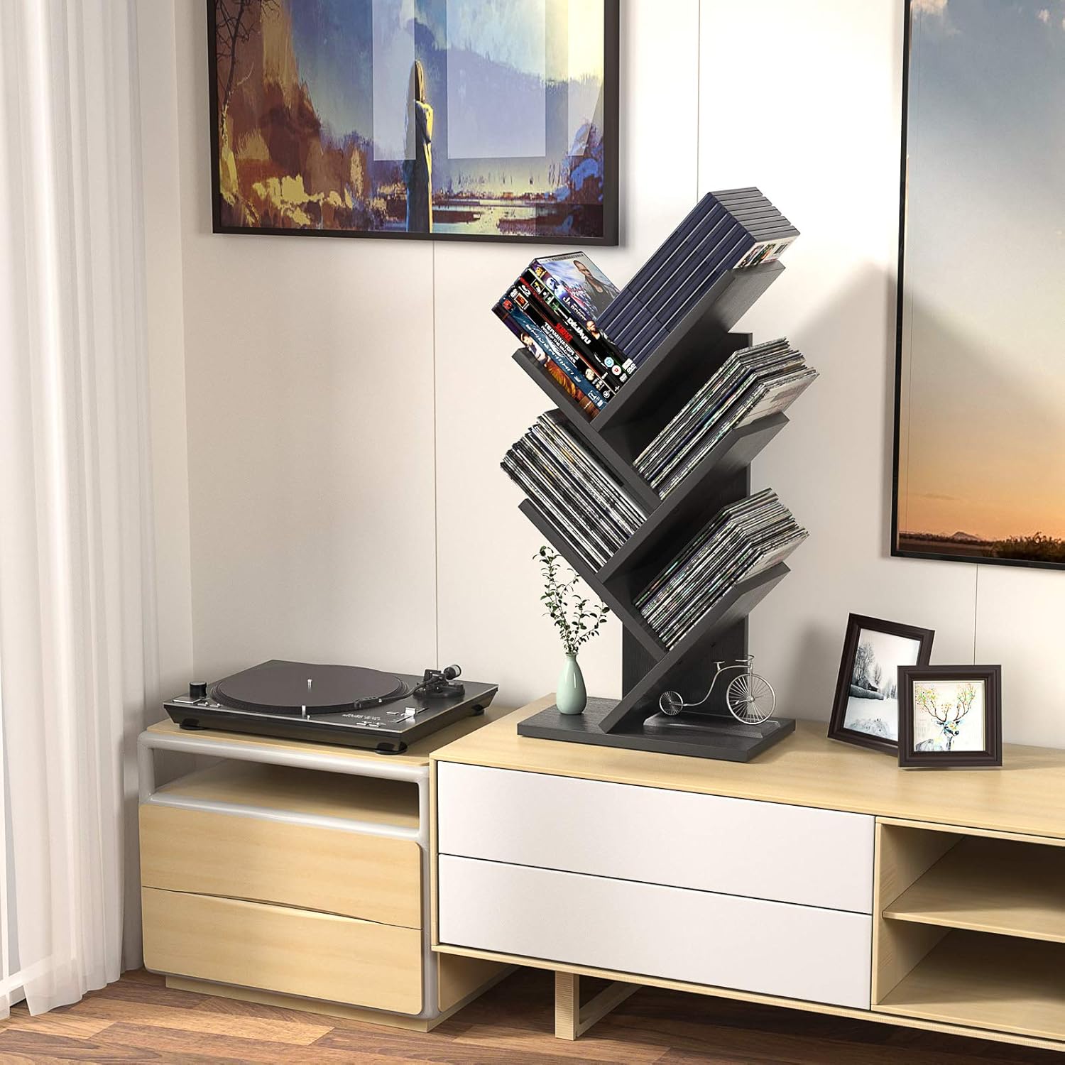 CARLA HOME 5-Tier Tree Bookshelf Storage Rack for Home Office or Bedroom (Black) V178-36164