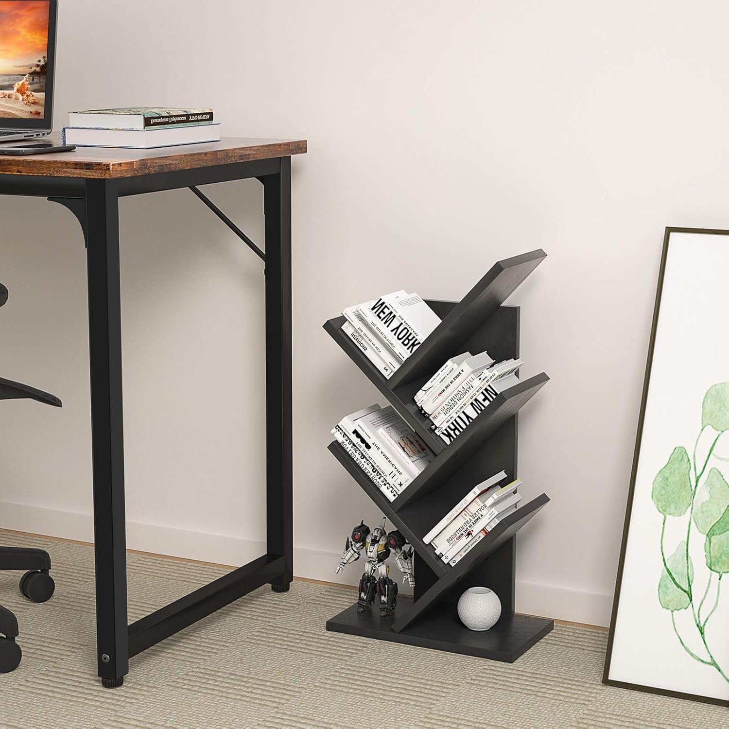 CARLA HOME 5-Tier Tree Bookshelf Storage Rack for Home Office or Bedroom (Black) V178-36164