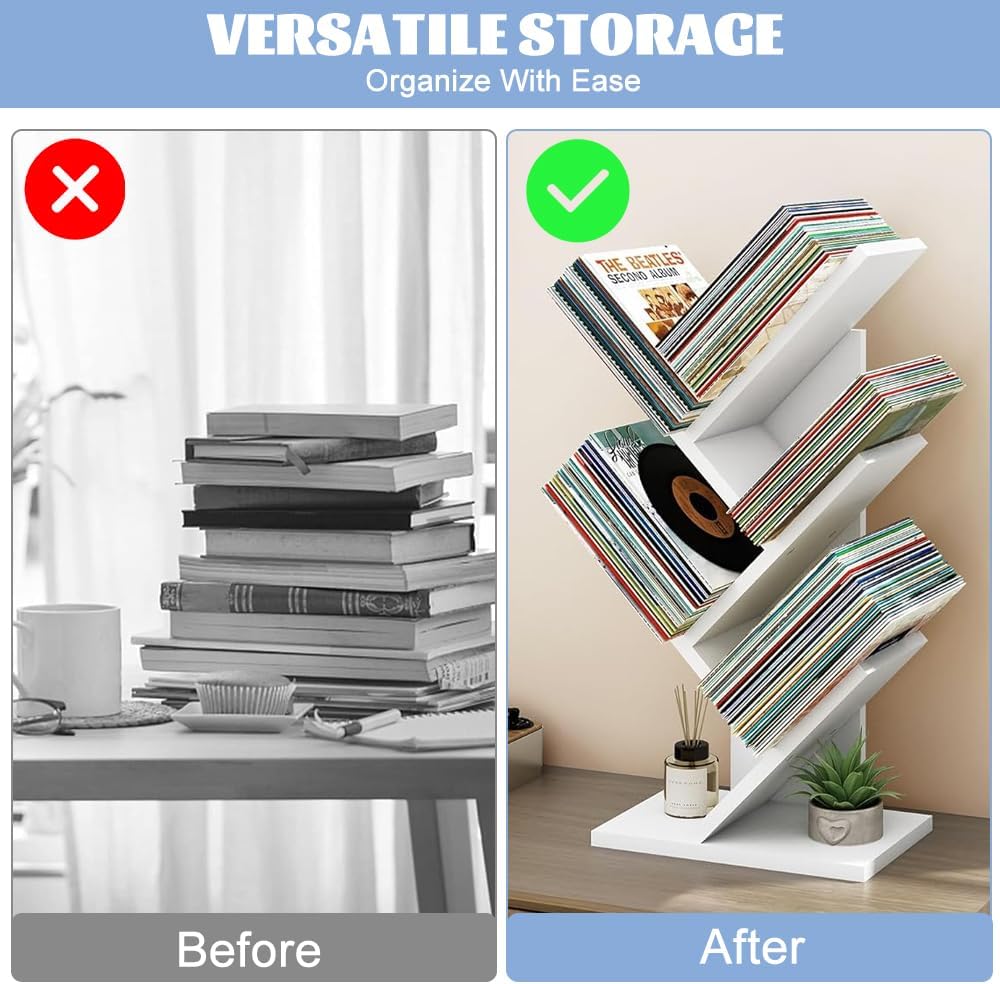 CARLA HOME 5-Tier Tree Bookshelf Storage Rack for Home Office or Bedroom (White) V178-36165