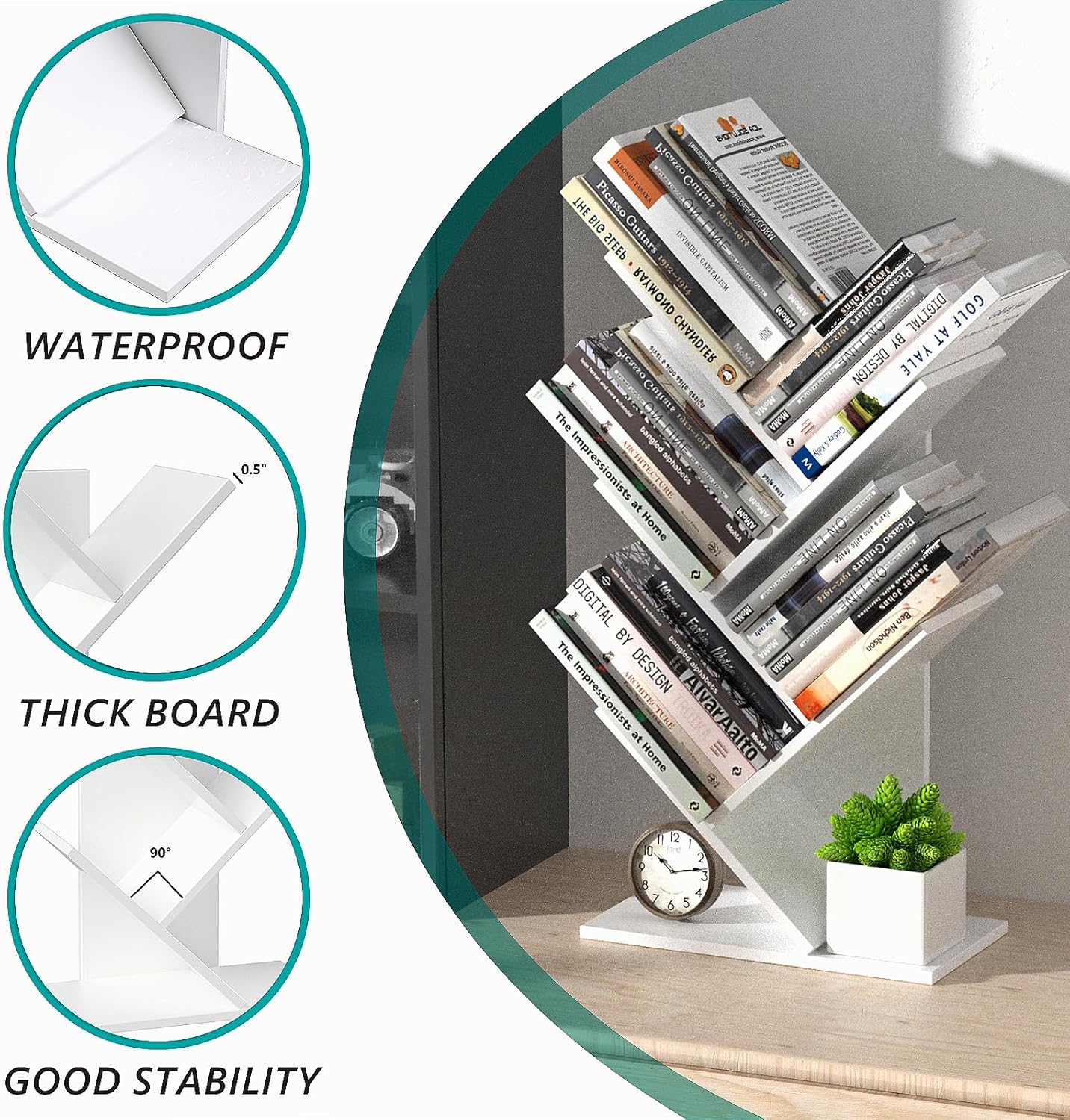 CARLA HOME 5-Tier Tree Bookshelf Storage Rack for Home Office or Bedroom (White) V178-36165