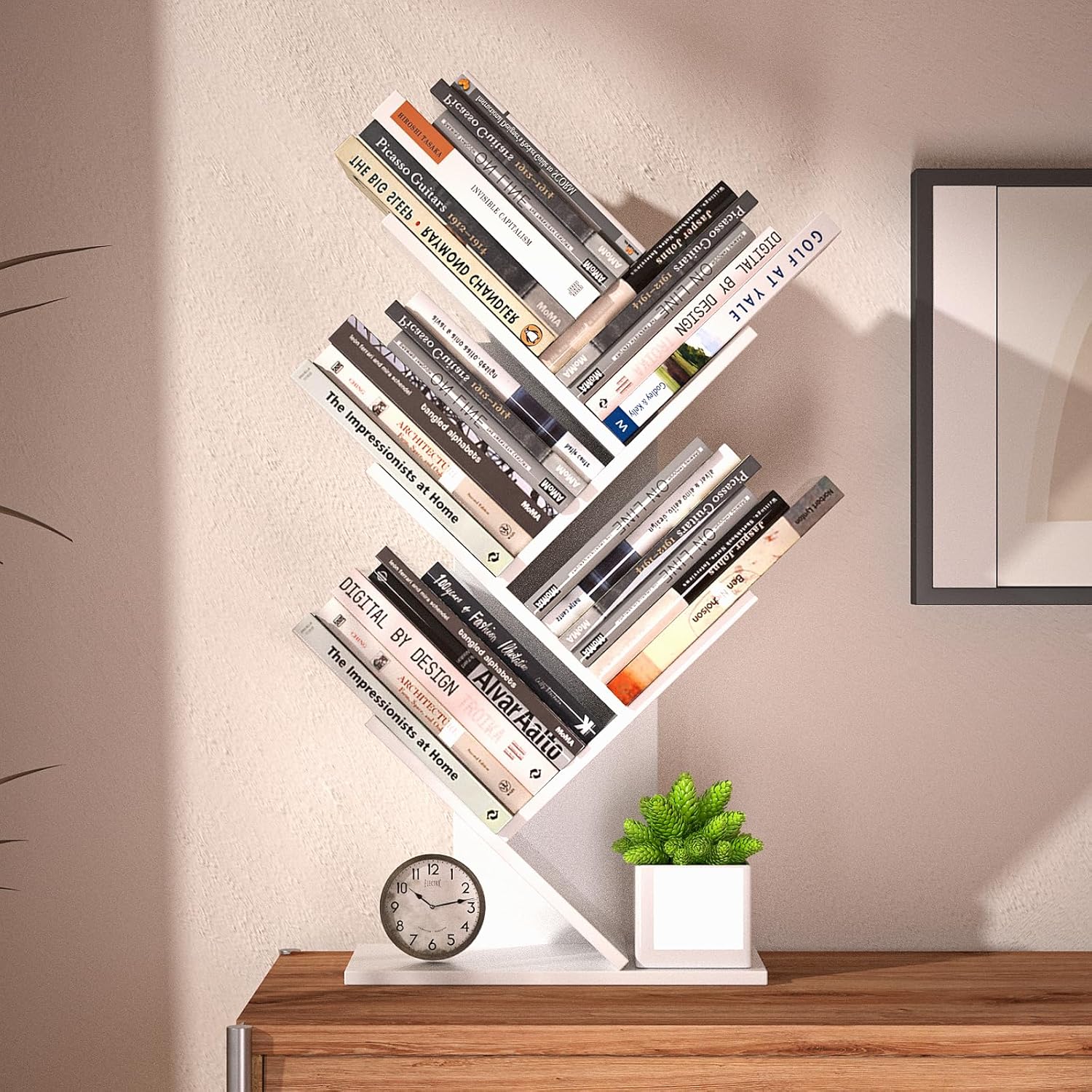 CARLA HOME 5-Tier Tree Bookshelf Storage Rack for Home Office or Bedroom (White) V178-36165