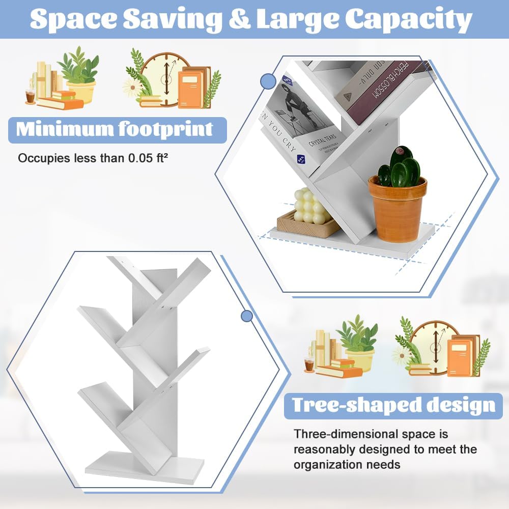 CARLA HOME 5-Tier Tree Bookshelf Storage Rack for Home Office or Bedroom (White) V178-36165
