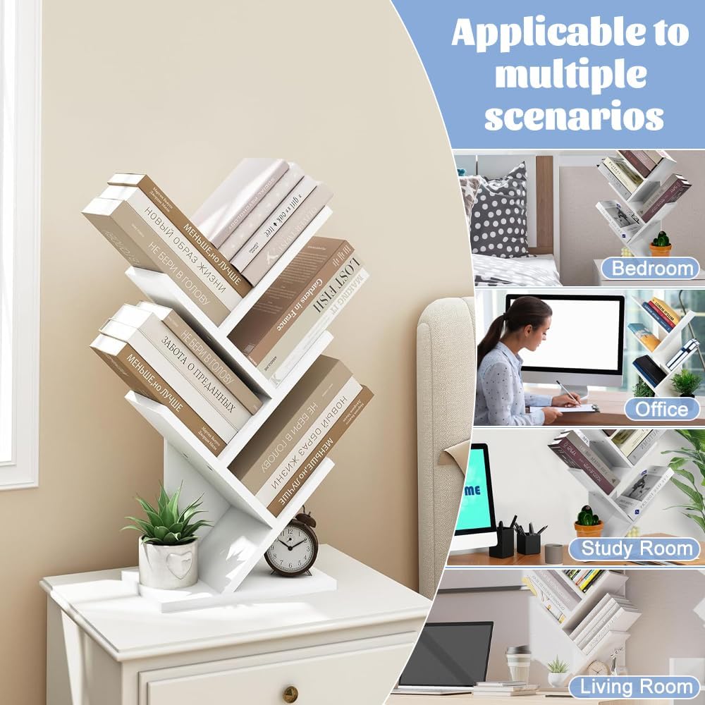 CARLA HOME 5-Tier Tree Bookshelf Storage Rack for Home Office or Bedroom (White) V178-36165