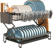 CARLA HOME 2-Tier Dish Drying Rack with Drainage Tray, Utensil Holder, Cup Hooks & Cutting Board Rack for V178-36167