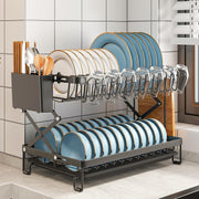 CARLA HOME 2-Tier Dish Drying Rack with Drainage Tray, Utensil Holder, Cup Hooks & Cutting Board Rack for V178-36167
