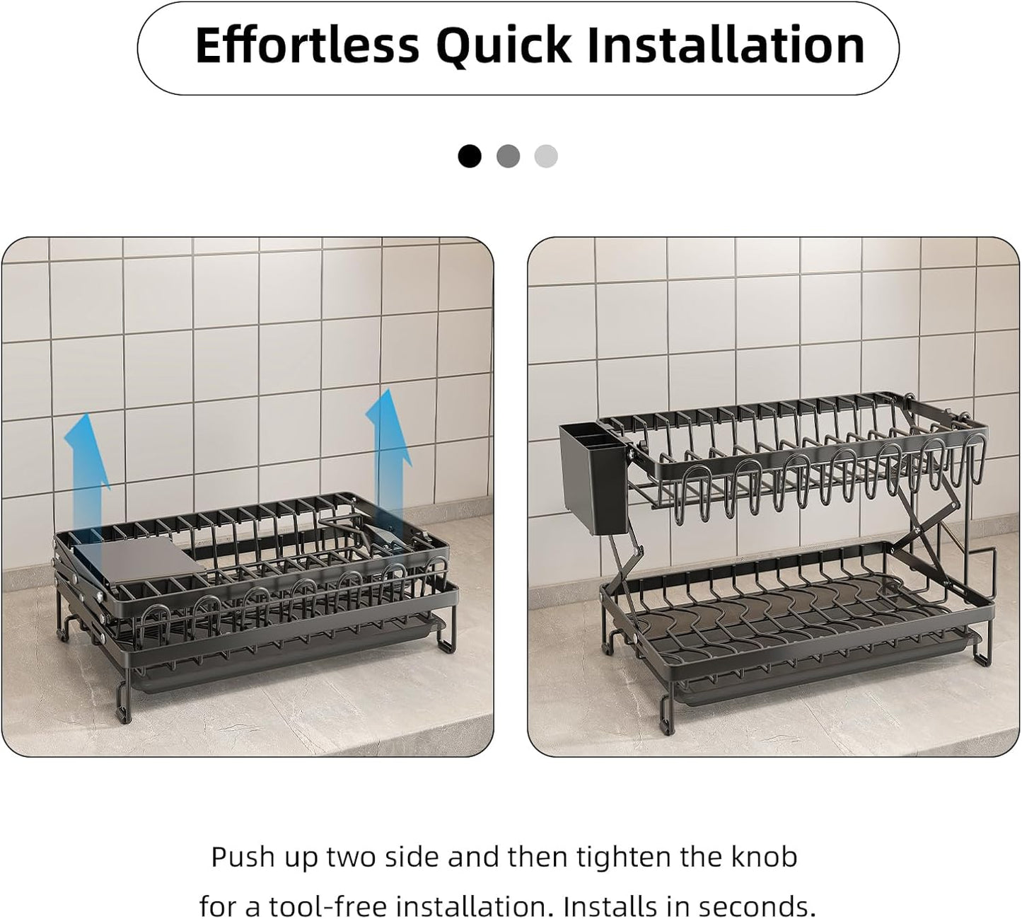 CARLA HOME 2-Tier Dish Drying Rack with Drainage Tray, Utensil Holder, Cup Hooks & Cutting Board Rack for V178-36167