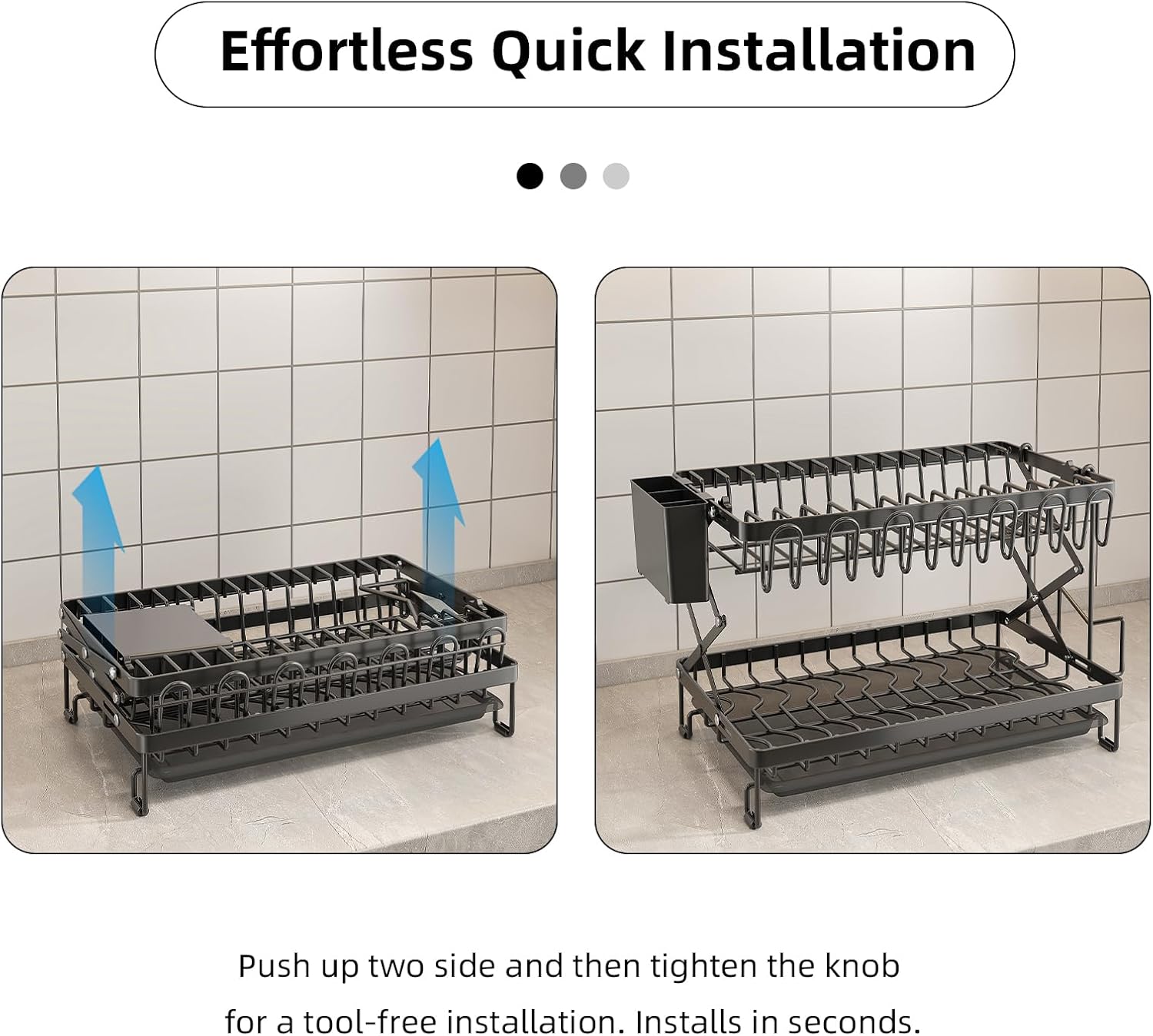 CARLA HOME 2-Tier Dish Drying Rack with Drainage Tray, Utensil Holder, Cup Hooks & Cutting Board Rack for V178-36167