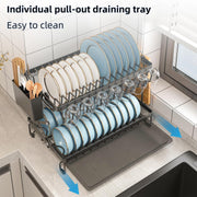 CARLA HOME 2-Tier Dish Drying Rack with Drainage Tray, Utensil Holder, Cup Hooks & Cutting Board Rack for V178-36167