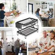 CARLA HOME 2-Tier Dish Drying Rack with Drainage Tray, Utensil Holder, Cup Hooks & Cutting Board Rack for V178-36167